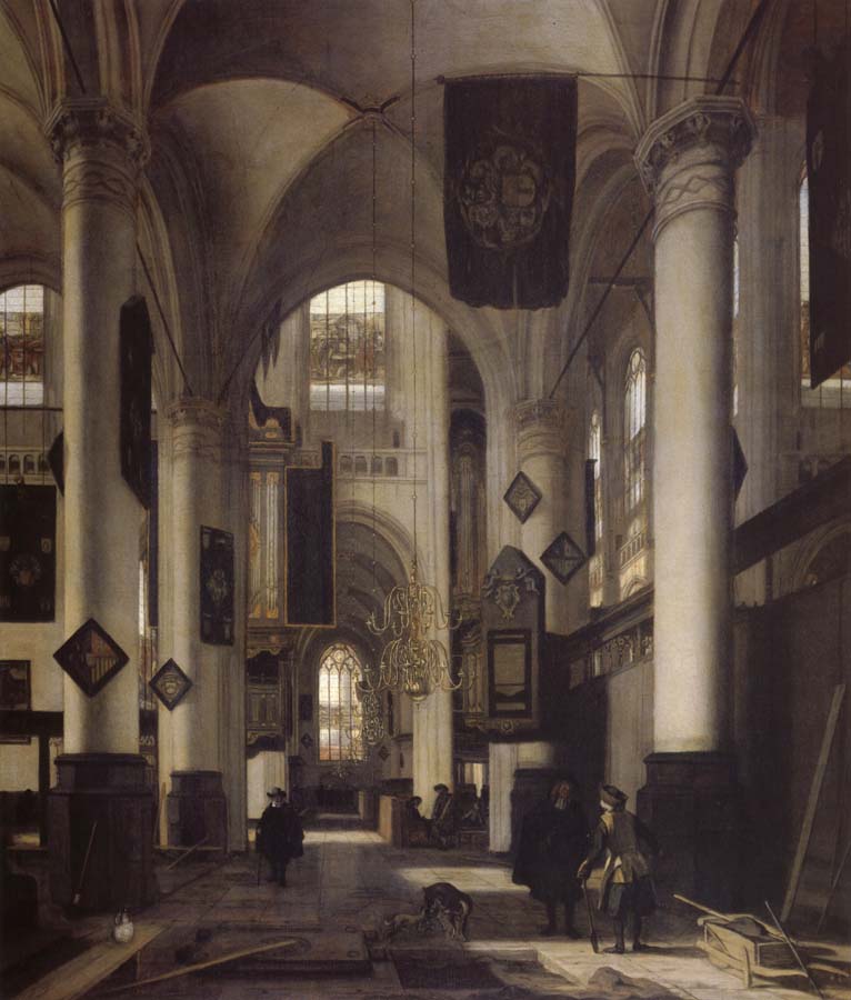 Interior of a Protestant  Gothic Church with Architectural Elements of the Oude Kerk and Nieuwe Kerk in Amsterdam